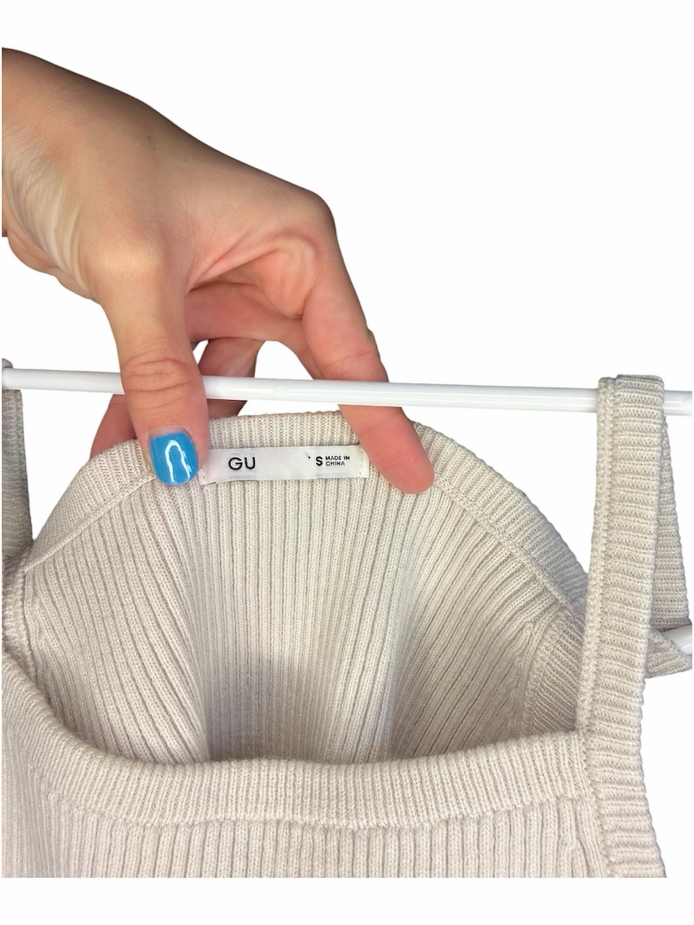 GU Ribbed Square-Neck Camisole in Cream - Picture 3 of 5